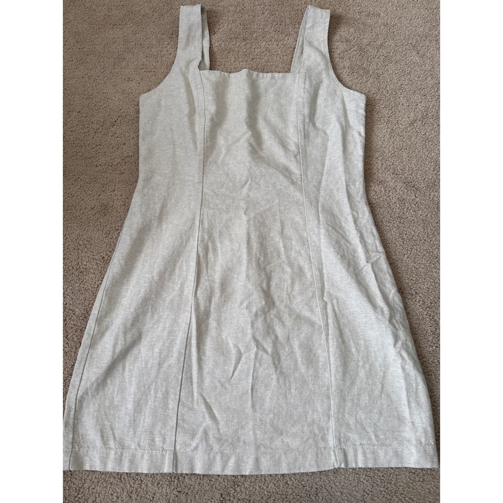 Old Navy Tan Linen Smocked Back Midi Dress M Coastal Boho Academia Preppy